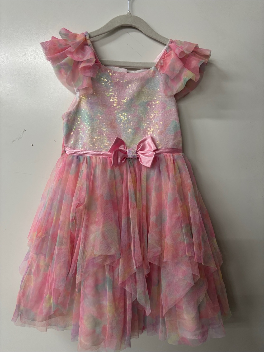 Jona Michelle Pink Pastel Tulle Dress with Satin Bow Accent